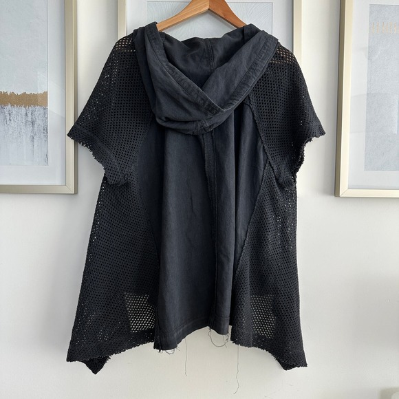 NEW Free People Tunic Womens Medium 100% Cotton Lagenlook Hooded Mesh Top Blouse - Picture 11 of 11